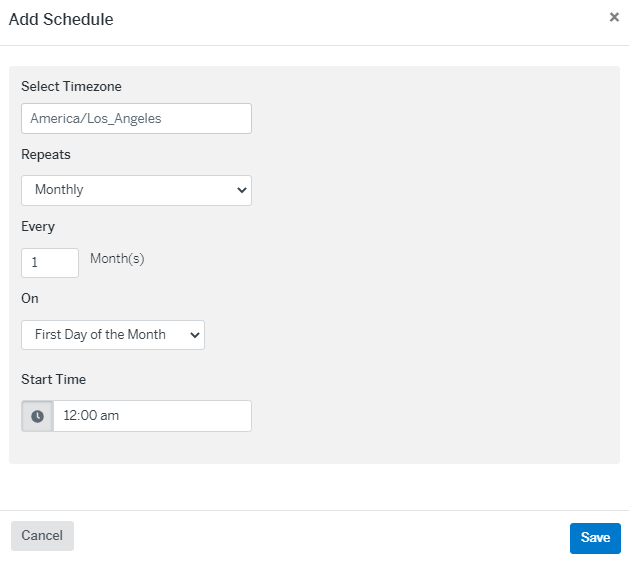 Example of the dialog box used to edit the ingestion schedule.